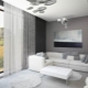 Gray curtains in the interior of the living room