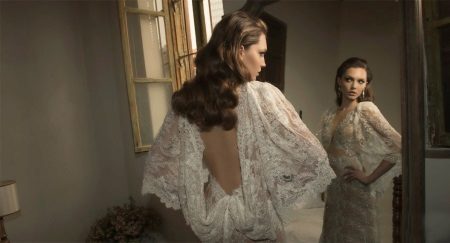 Sexy wedding dress with an open back and a closed neckline