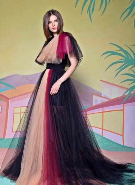 A-line color evening dress