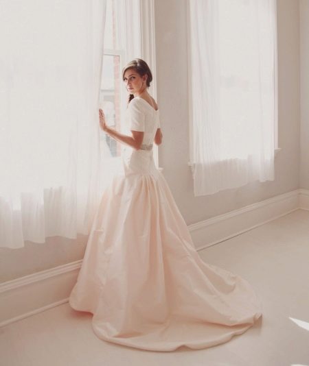 Modest wedding dress with a closed back