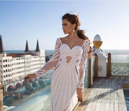 Straight wedding dress with lace sleeves