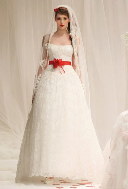 Wedding dress with a red belt