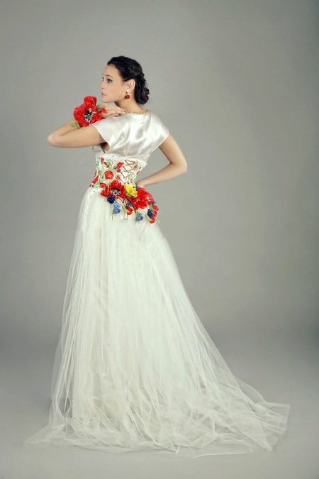 Wedding dress with red accents on the dress