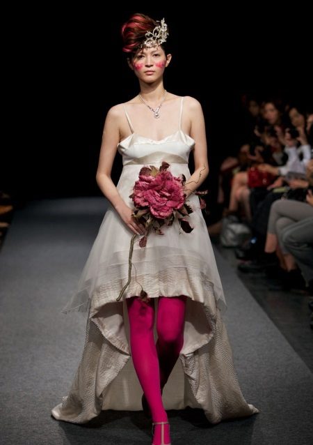 Scary wedding dress with red tights