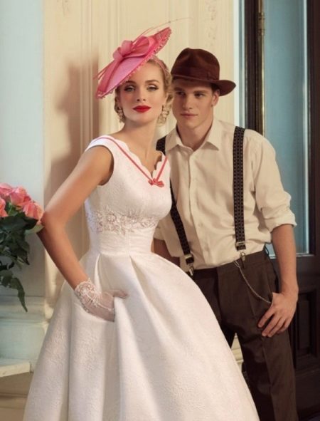 Retro wedding dress with groom suit