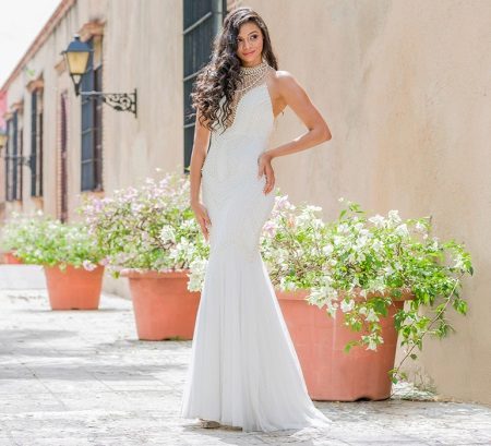 White Beaded Giovanni Evening Dress