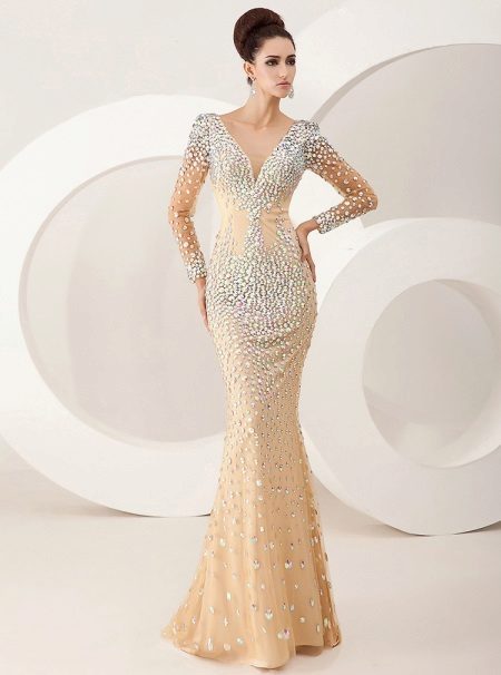 Angela & Alison Beige Evening Dress