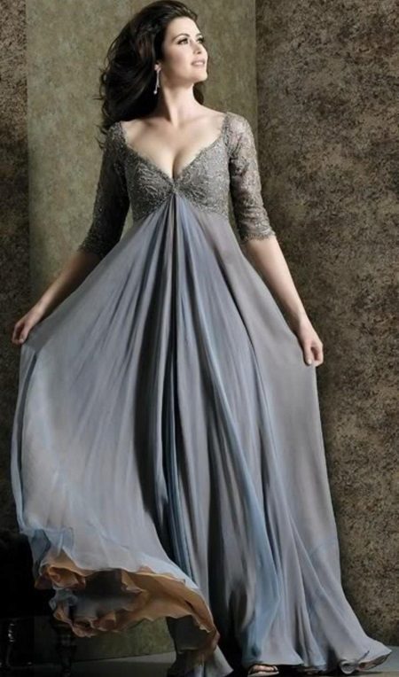 Empire style gray evening dress for overweight
