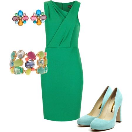 Emerald dress and sky shoes