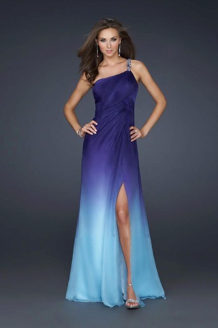 Gradient in evening dress - purple and blue.