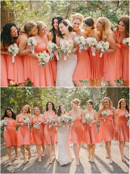Coral dresses for bridesmaids of the same color