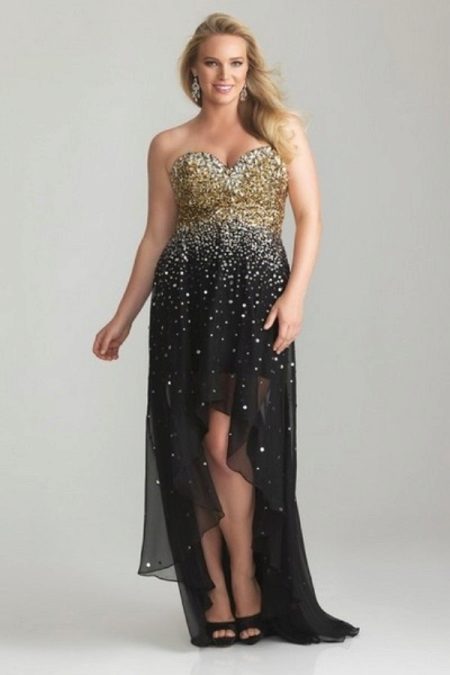 Short asymmetrical full evening gown