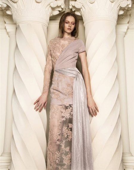 Beige evening dress in linen style