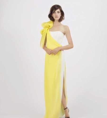 Evening dress yellow and white