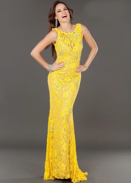 Yellow lace evening dress
