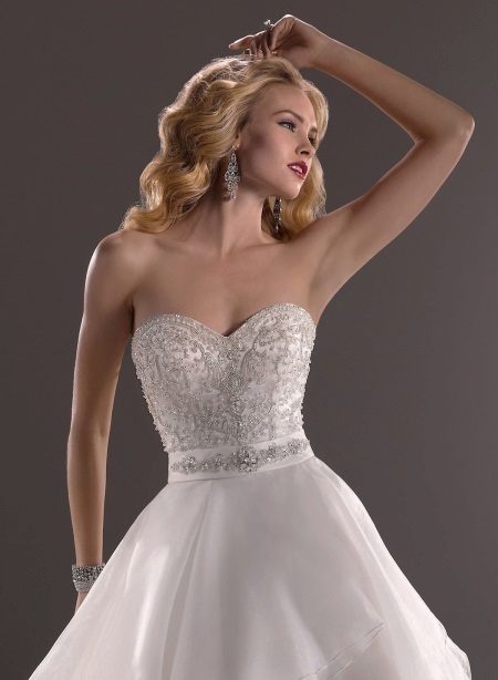 Satin wedding dress decorated with rhinestones