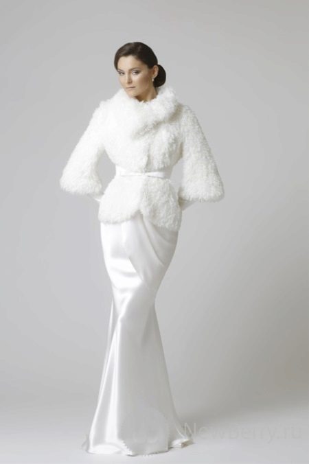 Satin Wedding Dress with Fur Wrap