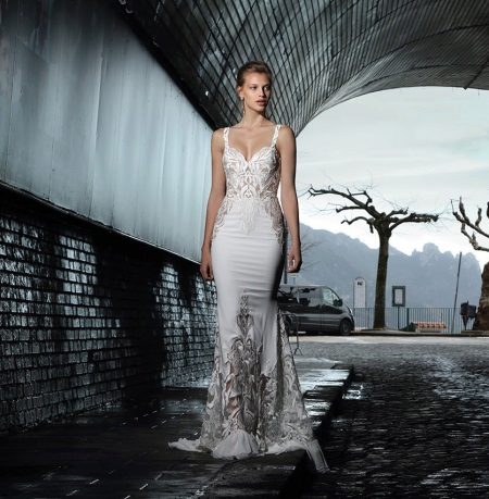 Short satin and lace wedding dress