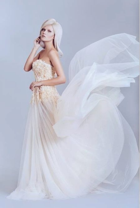 White evening dress with beige