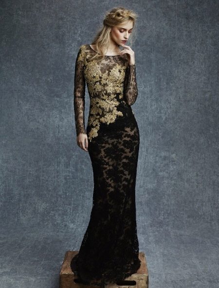 Lace black evening dress