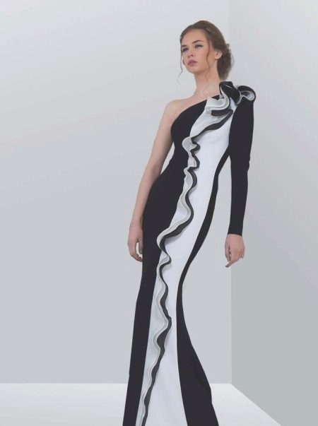 Black evening dress with a white inset