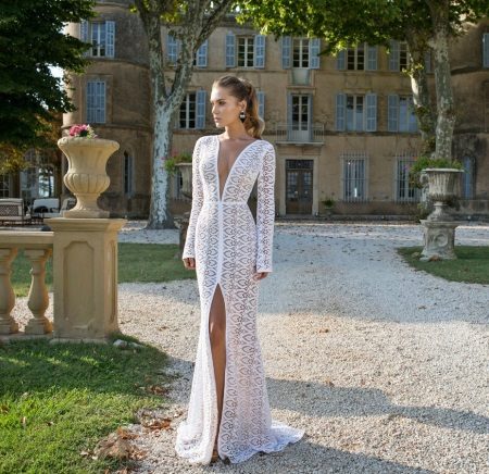 Lace wedding dress with a slit