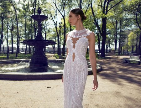 Wedding dress with a deep neckline