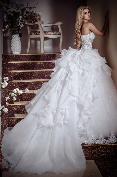 A magnificent wedding dress with a train
