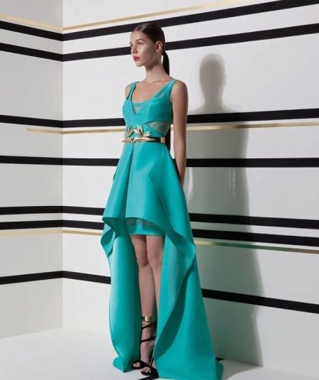 Turquoise evening dress short front long back
