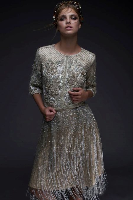 Short evening dress with fringe for New Year