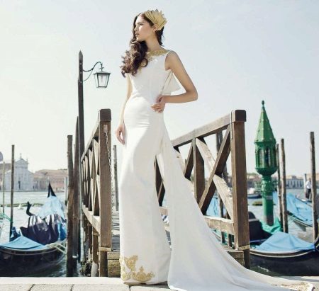 White wedding dress with gold