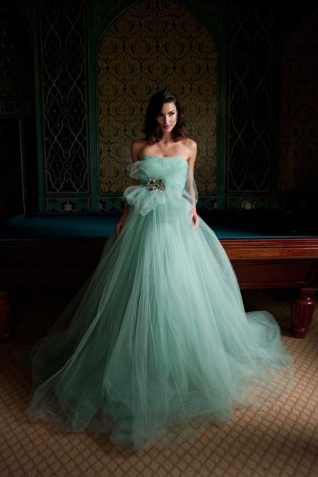 Puffy light turquoise dress