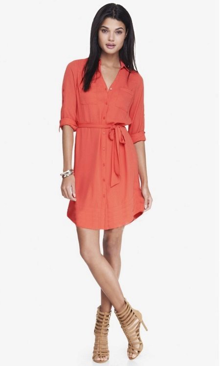 Coral Midi Shirt Shirt Dress