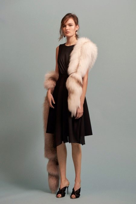 Fur Cape Midi Evening Dress