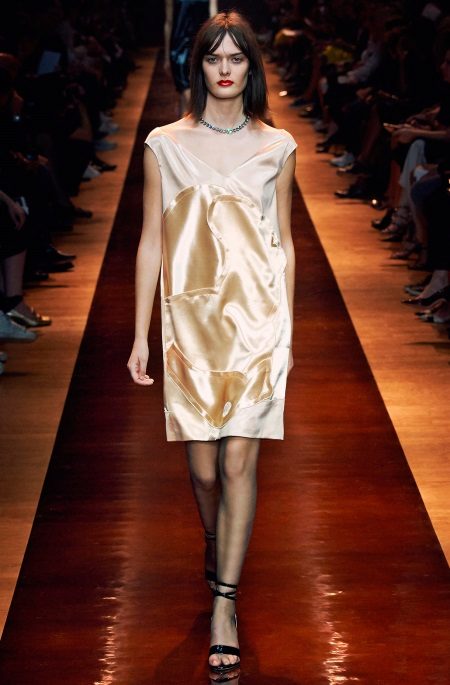 Satin evening dress in linen style