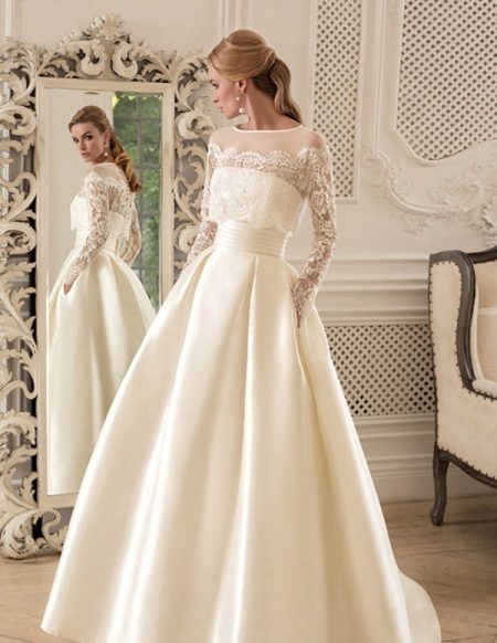 Trying on a wedding dress and a petticoat