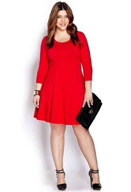 Three Quarter Sleeve Mid-Length Red Dress for Fat Women