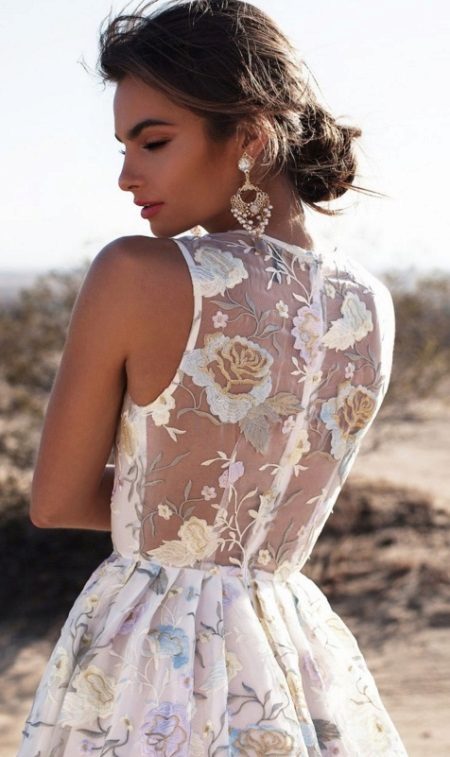 Milk dress with turquoise embroidery