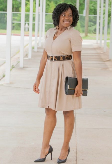 Dress with strap in safari style for full