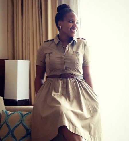 Beige safari dress with leather strap for full