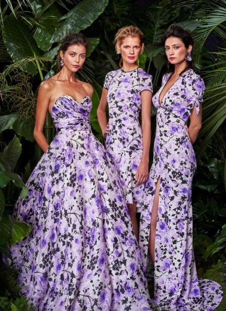 White floor dress in blue floral print