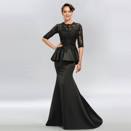Black Peplum Floor Length Evening Dress