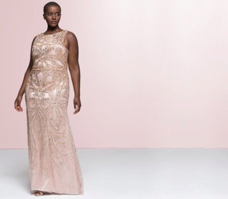 Satin dress with embroidery for full