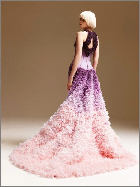 Dress with a pink train