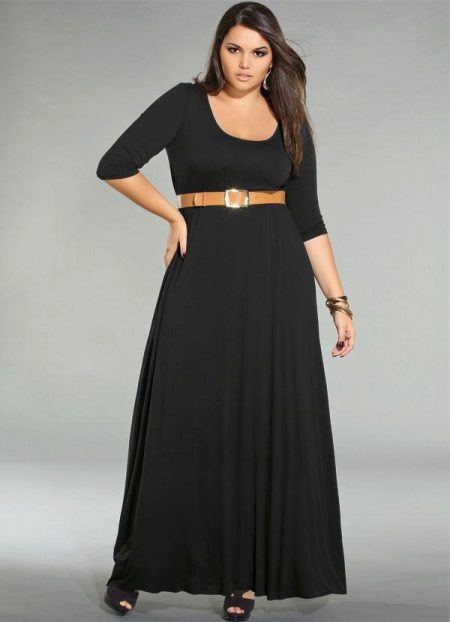 Long knitted black dress for full