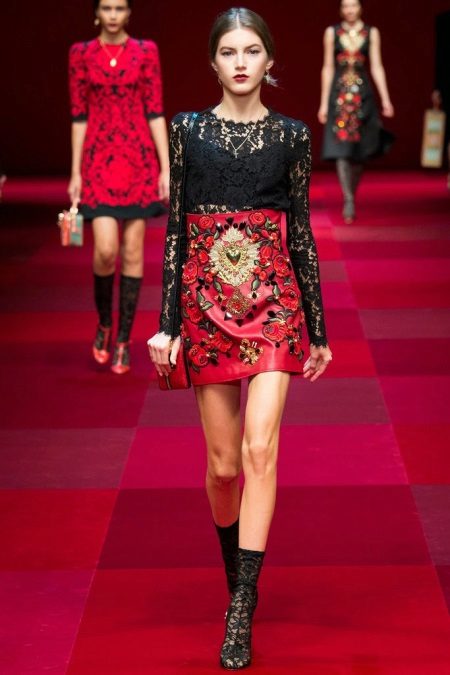 Cherry dress with black lace