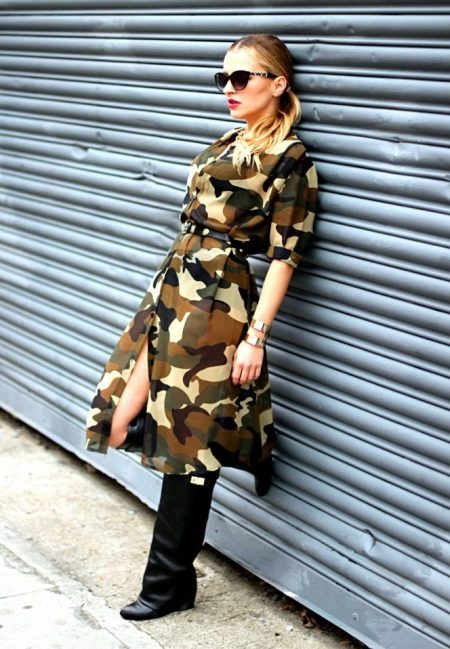 Medium length safari camouflage dress