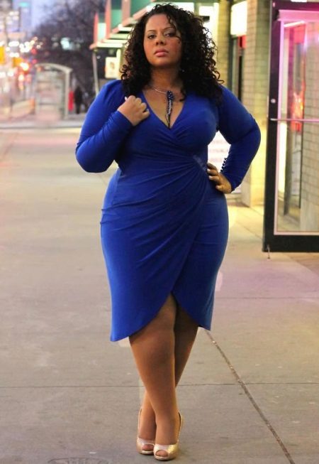 Blue wrap dress for overweight women