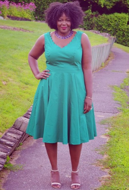 A-line open green dress for overweight women