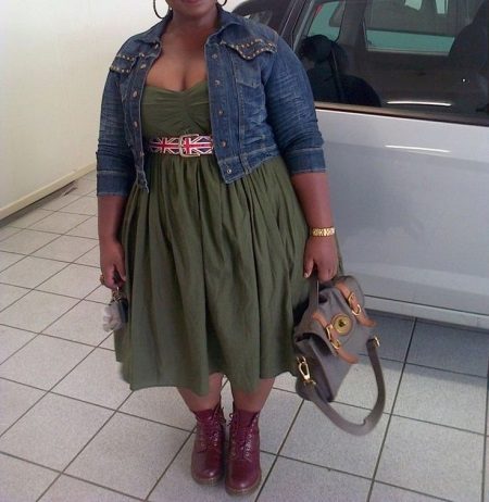 Khaki High Waist Casual Dress For Fat Women